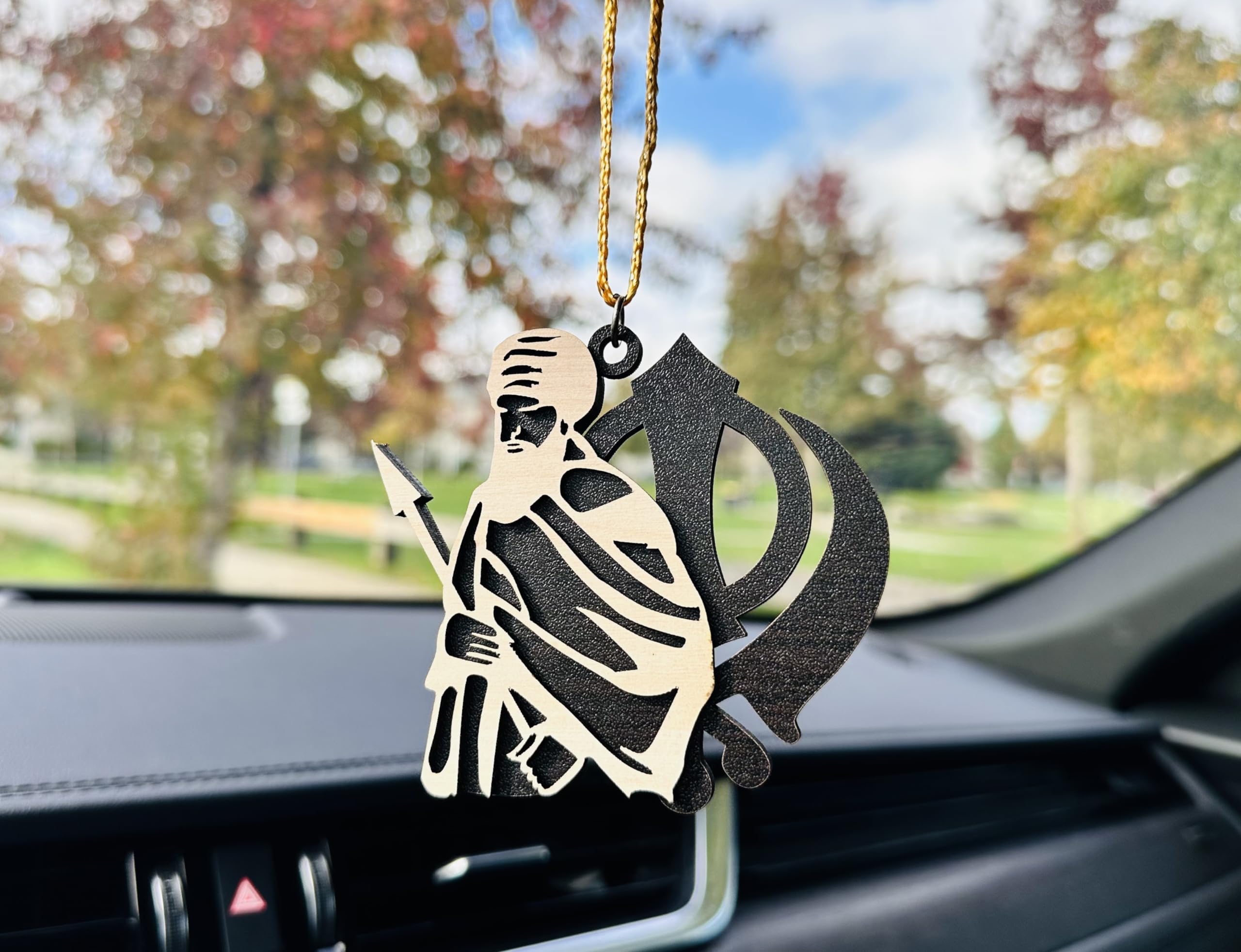 Acrilico bianco Punjabi Sikh kaur Singh Khanda Ciondolo mozzafiato auto