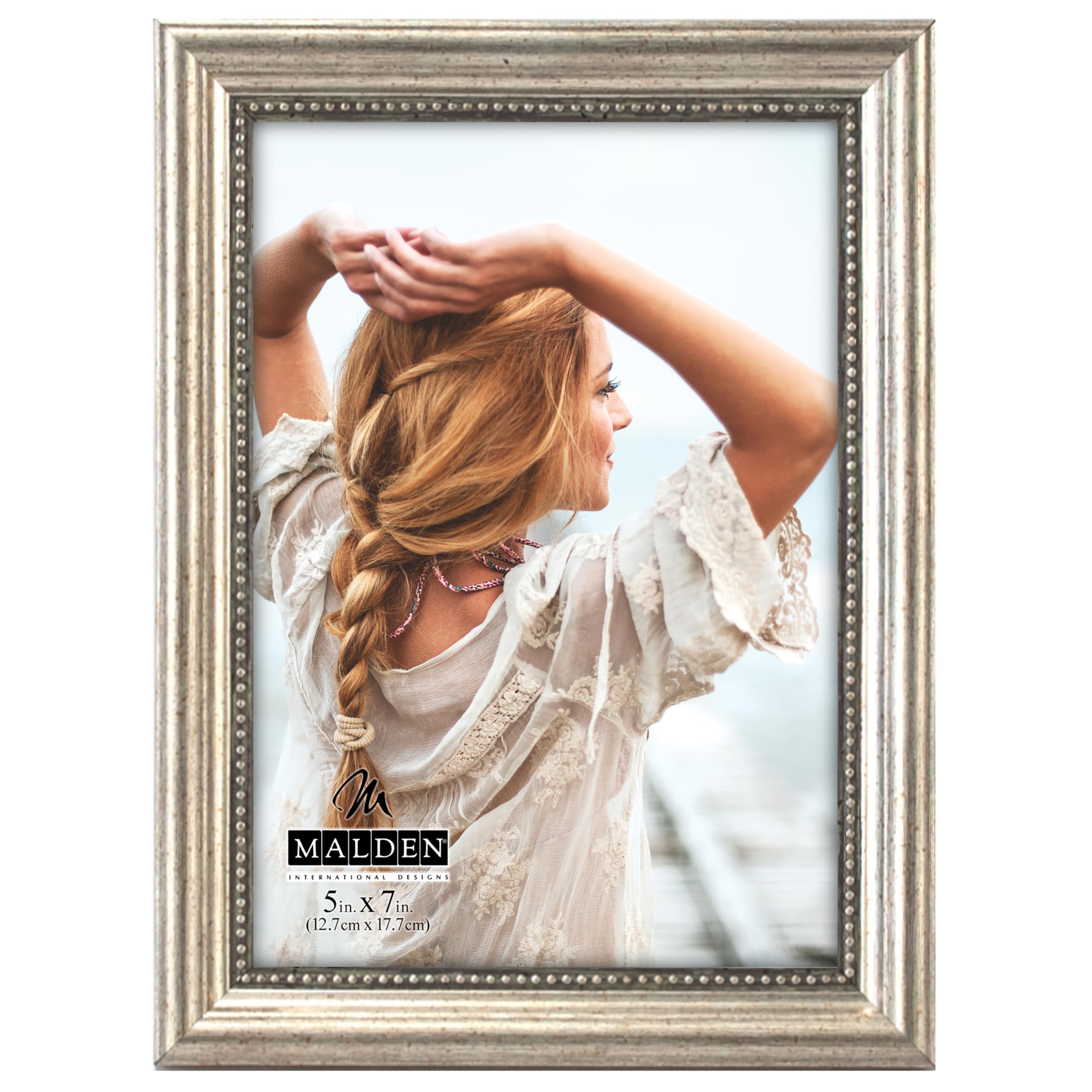 Malden International Designs Classic Wood Picture Frame, 5x7, Silver