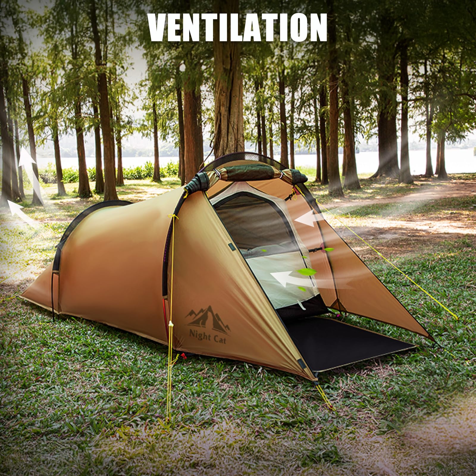 Night Cat Tunnelzelt 1 2 Personen Wasserdicht: Ultraleichtes Zelt Silnylon 15D 5000MM 1.5 KG für Fahrradtour Kleines Packmaß Trekking Camping