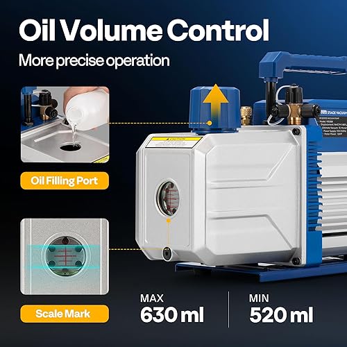 Miniatura 5 de VIVOHOME Bomba de vacío HVAC de 2 etapas de 1.5 HP 14.4 CFM para sistemas R134a R12 R22 R502 R410a, bomba de vacío automática de CA para