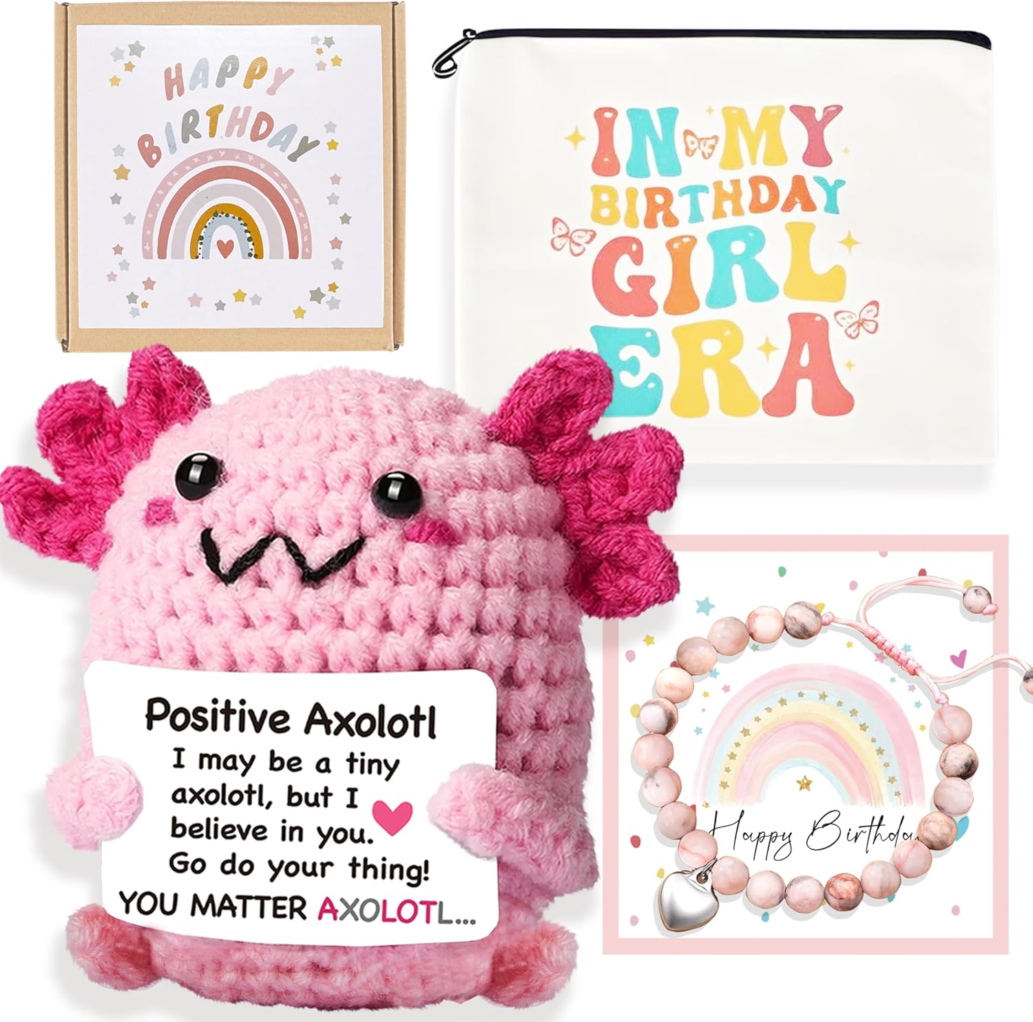 NANCGOU Handmade Crochet Positive Axolotl Plush - Cute Mini Emotional Support Stuffed Animal, Birthday Gifts for Teen Girls Women Sisters