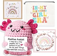 NANCGOU Handmade Crochet Positive Axolotl Plush - Cute Mini Emotional Support Stuffed Animal, Birthday Gifts for Teen Girls Women Sisters
