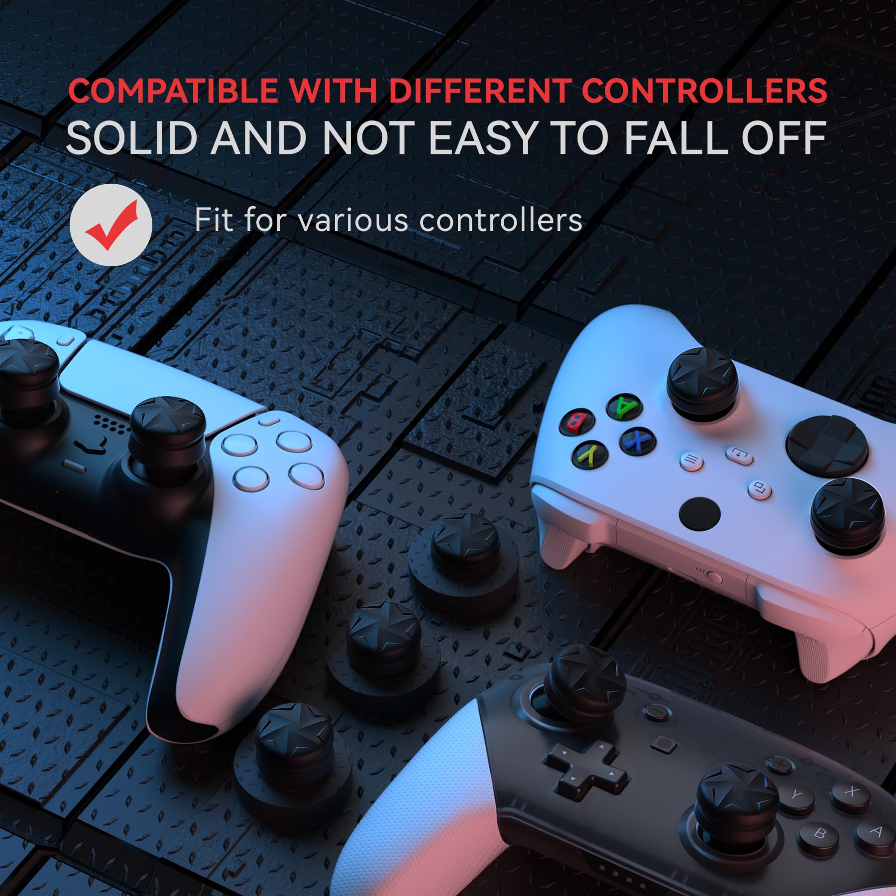 PlayVital Razor 3 Pary Thumbs Cushion Caps Uchwyty Osłony Joysticka do ps5 Nakładki na Kciuki do ps4, do Xbox Series X/S, do Xbox Core/Xbox One/Elite Series 2,do Switch Pro Kontroler-Czarny