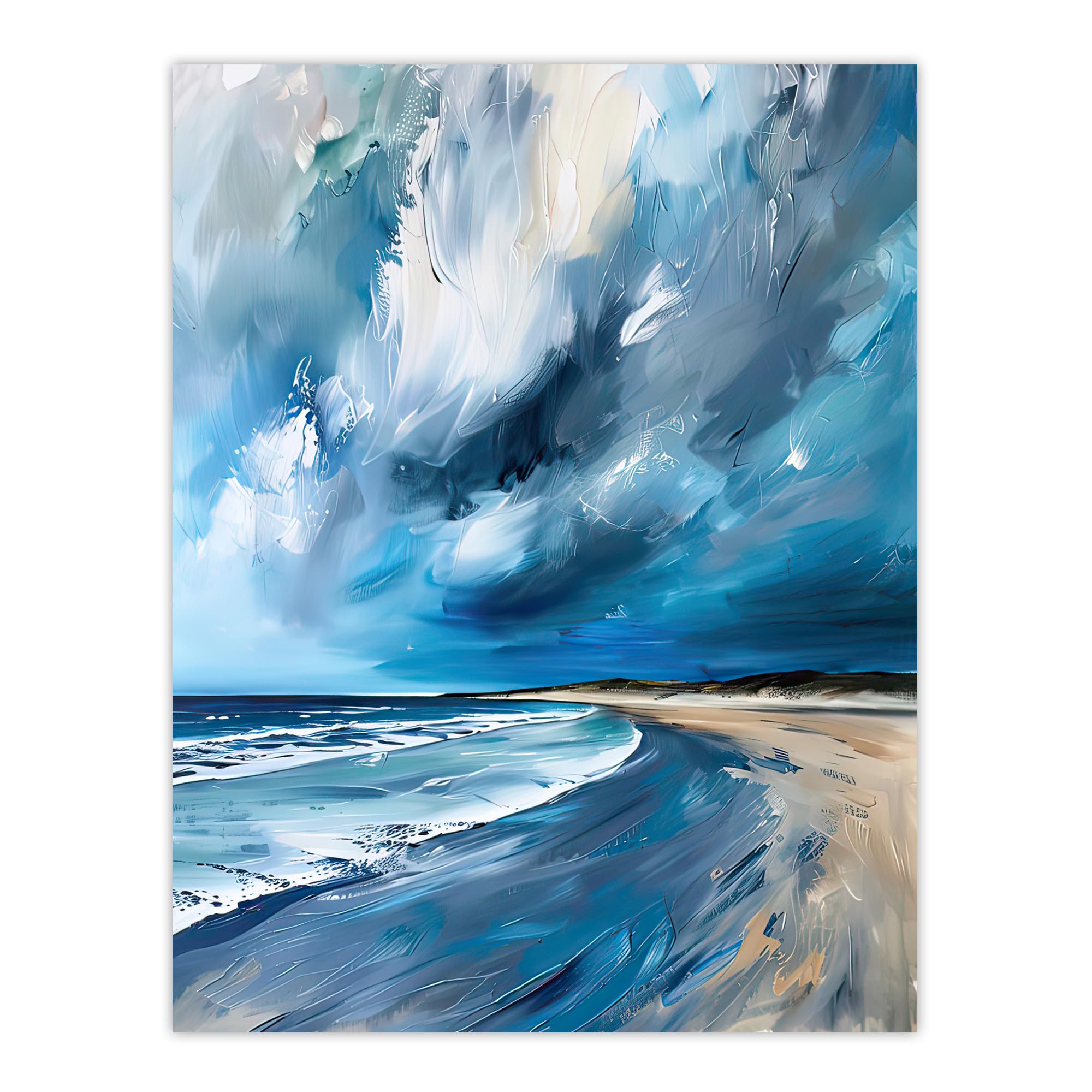 Artery8 Scottish Sandy Bay Oil Painting Stormy Sky Blue Bathroom Toilet Large Wall Art Poster Print Thick Paper 18X24 Inch