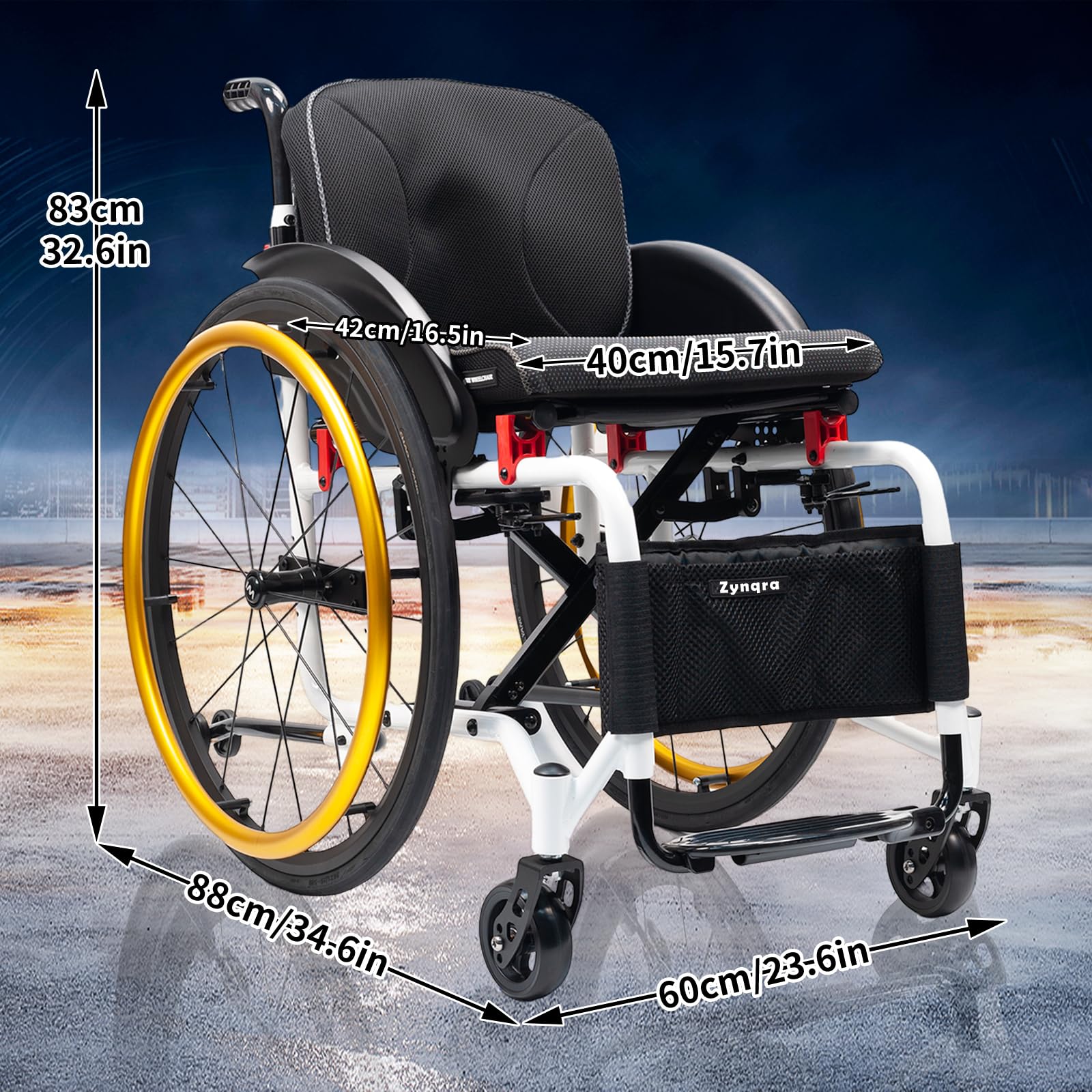 Sedia a rotelle Pieghevole,per Anziani e disabili,Sedia A Rotelle in Alluminio Pieghevole,con Freno a Mano e Ruote Posteriori a sgancio rapido,Leggera, Sportiva, Pieghevole(15.7in Seat Width)