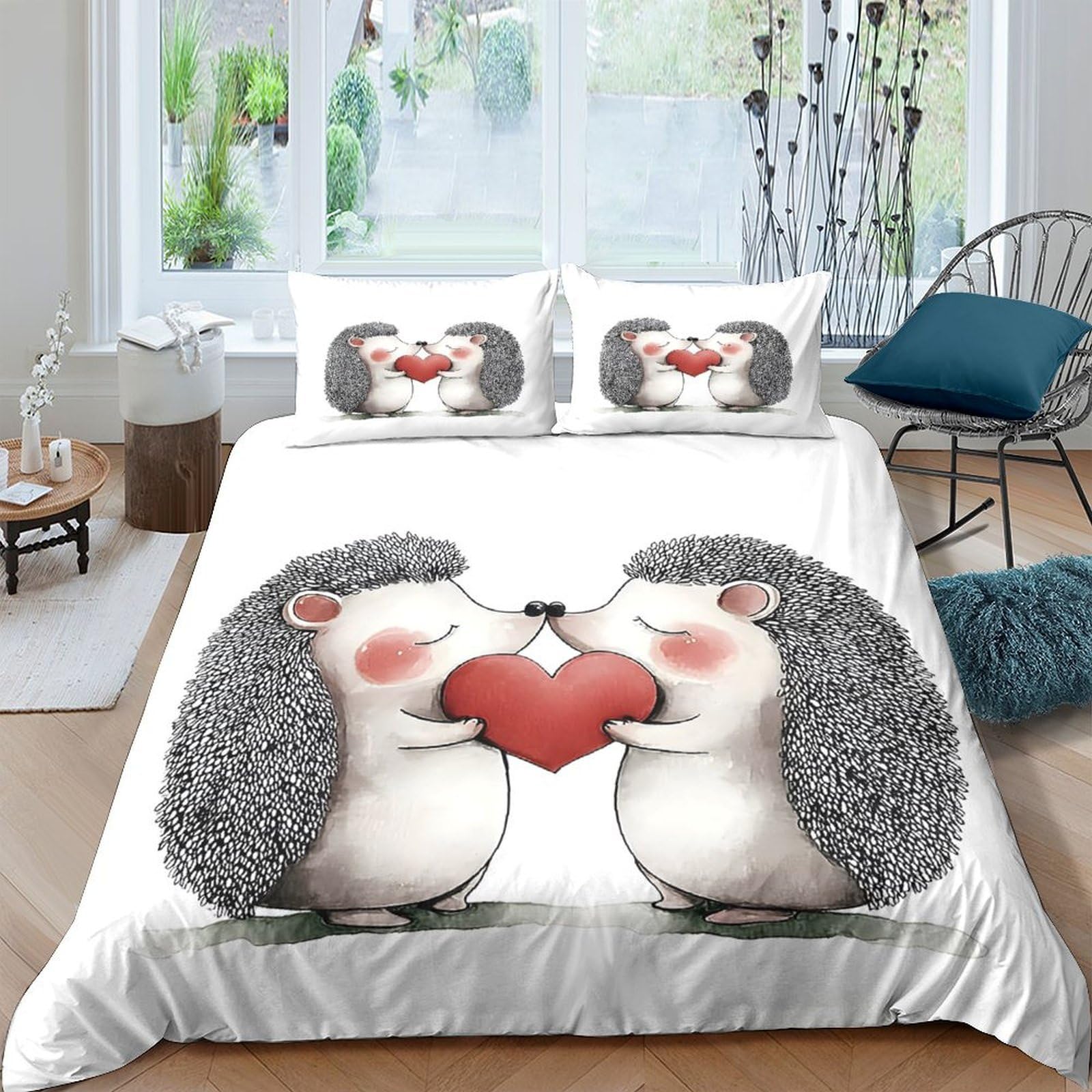 Ctjqhvkz Style-8 3D Printed Cute Hedgehog Fitted Sheet Microfiber Soft Breathable Heart Love Bed Cover For Bedroom Dorm Mattress Protection Decor Single（135X200cm）