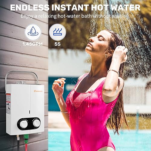 Miniatura 3 de Calentador de agua de propano portátil sin tanque, 1.45GPM 5.5L, calentador de agua caliente instantáneo, uso al aire libre para RV, cámper,