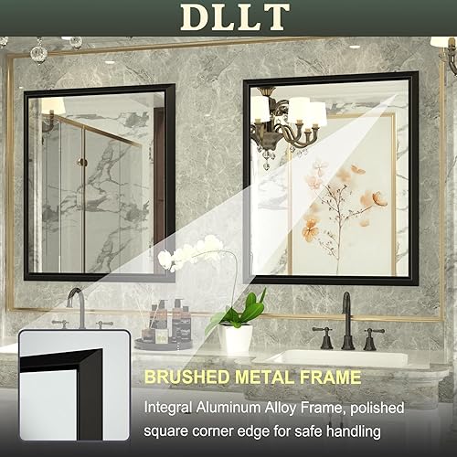 Miniatura 4 de DLLT - Espejo de baño de 36 x 30 pulgadas para pared, espejos de pared con marco de aleación de aluminio, espejo rectangular biselado para