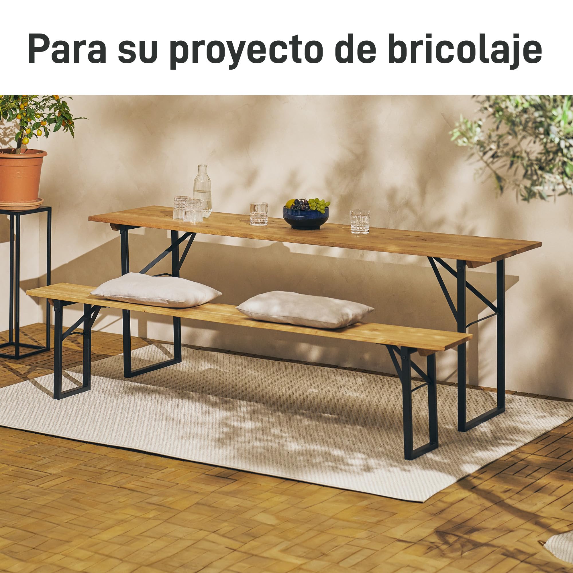 Natural Goods Berlin Juego de 2 mesas de jardín, estructura plegable (negro, 70 x 42 cm), patas de mesa de metal en perfil de caja para muebles de carpas de cerveza, estructura estable para jardín,
