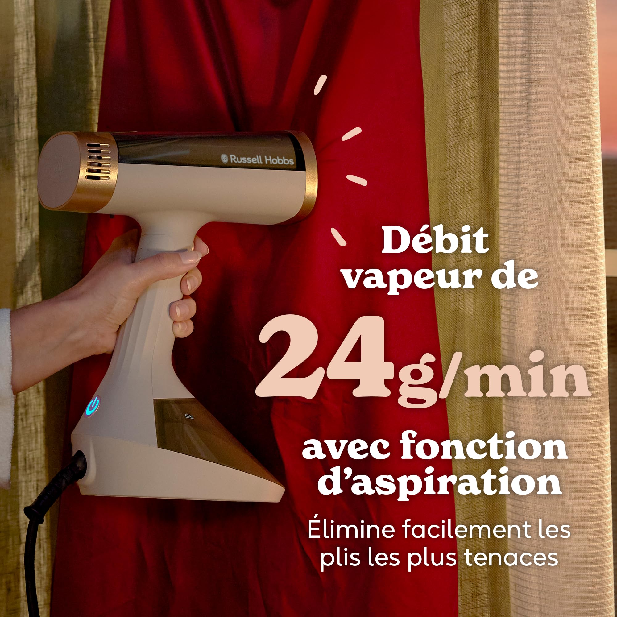 Russell Hobbs Défroisseur à main vapeur [Technologie d'aspiration] Fer à repasser VacuSteam (3 modes vapeur/d'aspiration, réservoir 200 ml, chauffe en 35 s, plaque céramique,pour tous tissus) 28551-56