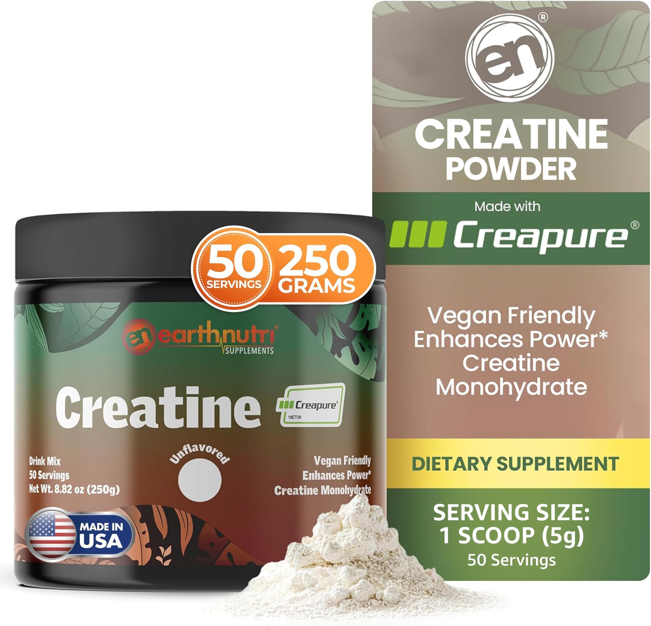 EarthNutri Pure Creatine Made with Creapure – Creatine Monohydrate Powder fo...
