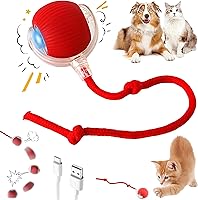Purrmitive 2026 Interactive Rolling Cat Ball Toy - Automatic Chase Ball for Indoor Cats & Small Dogs, Rechargeable with Tail (Red)