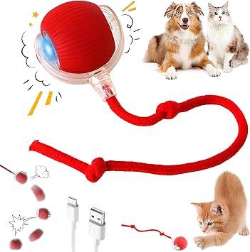 Purrmitive 2026 Durable Interactive Cat Toys for Indoor Cats, Dog Toys Ball, Rolling Pet Ball, Smart Automatic Cat Chase Balls Toy, Interactive Dog Toys Speedy Tail,Kitten & Cat Toys Interactive Red