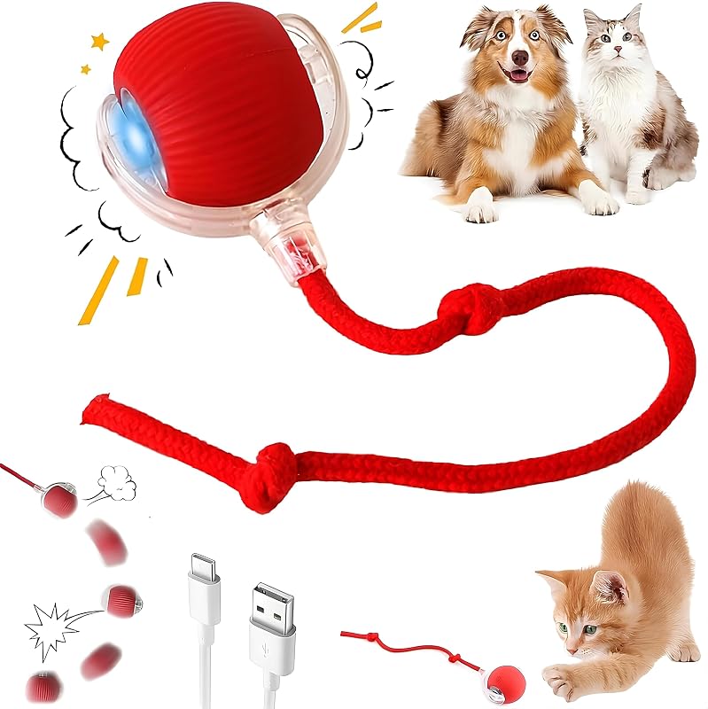 Brinquedo Interativo para Gatos Bola Automática com 3 Modos Generic Chewie Ball 2.0, Vermelho, 1 unidade