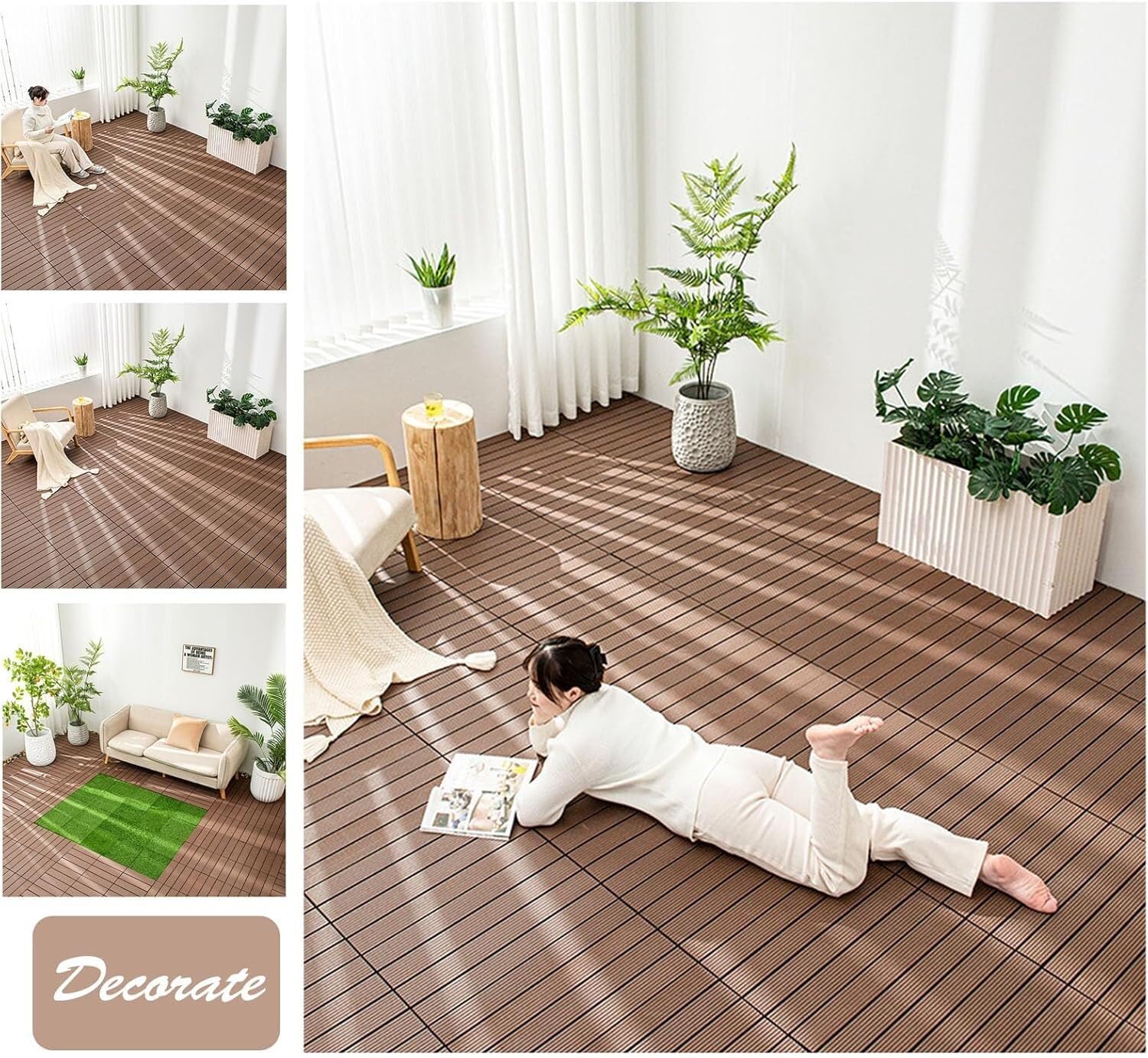 Piastrelle per pavimenti ad incastro per terrazza e portico, design a scatto durevole con motivo in rilievo, facili da installare