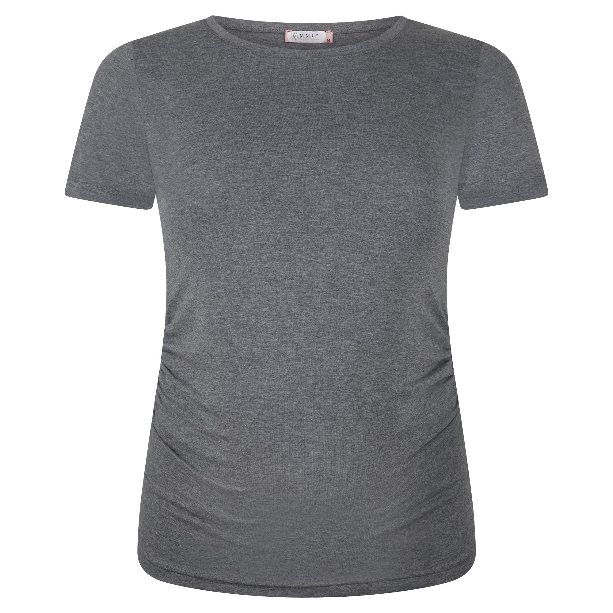 M.M.C. Lot de 3 t-shirts de maternité à manches courtes pour femme – Mode de maternité basique, couleur unie, fronces croissantes, 95 % coton, S à XL
