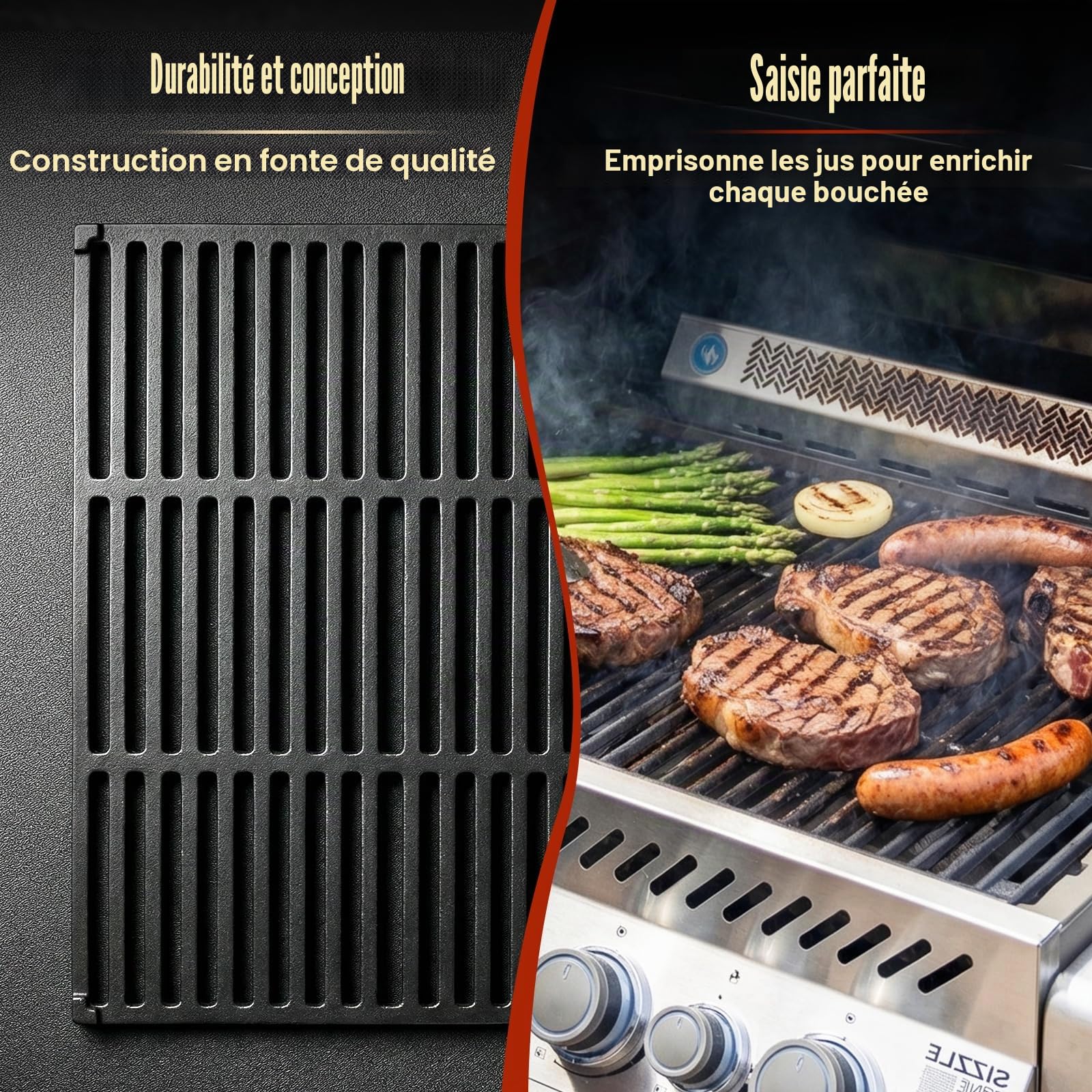 Denmay Lot de 2 grilles de barbecue en fonte - 45 x 70 cm - Pour Rösle Videro G4-S, Pour Enders Kansas Pro 4, Pour Napoléon Rogue 525, Pour Napoléon Prestige 500