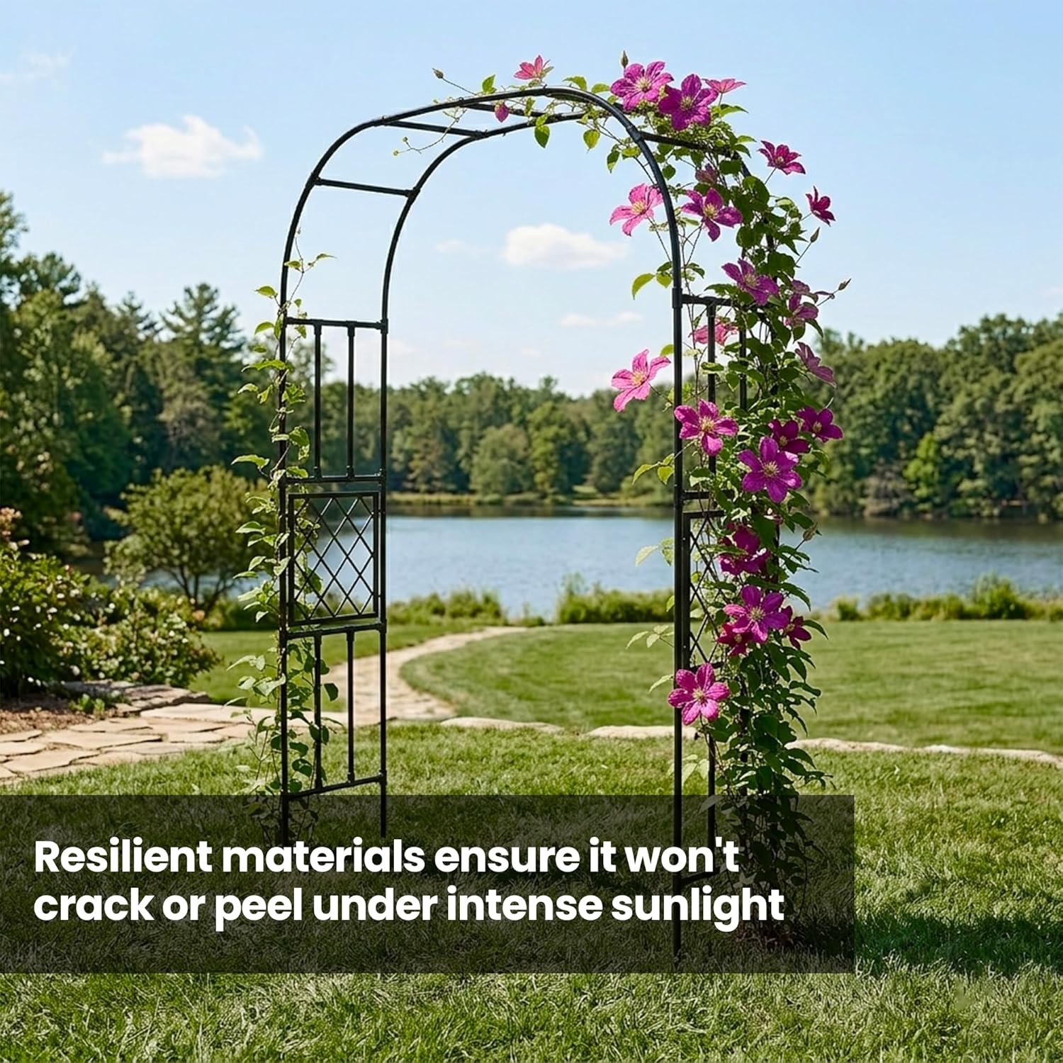 Garden Arch Trellis - 70.9''L x 98.4''H Decorative Garden Archway with Lattice Panels | Metal Arbor for Climbing Plants Outdoor, Roses,Garden Party,Ceremony (Black)