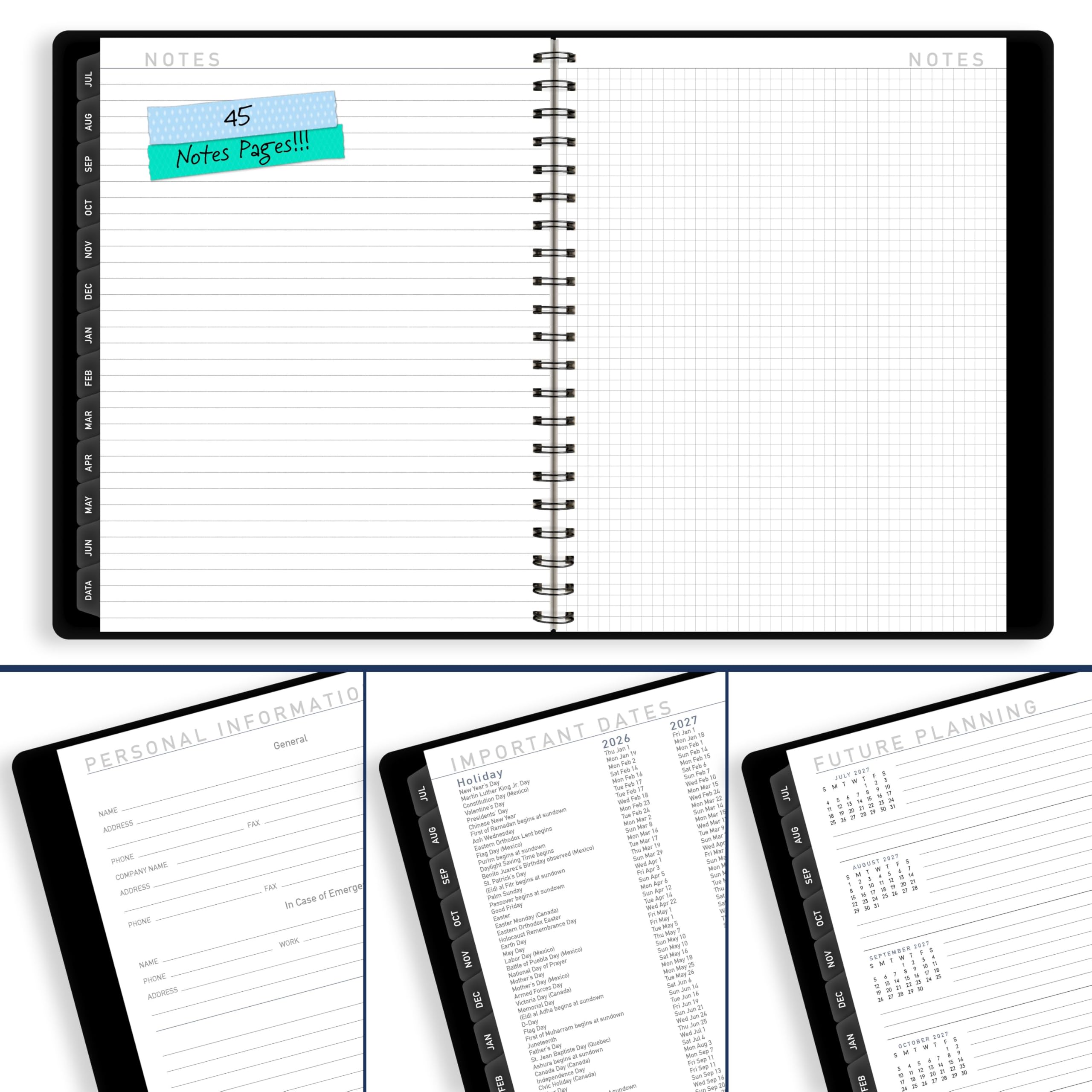AT-A-GLANCE 70957X05 Wochen- und Monatsplaner 2026–2027, akademischer Wochenplaner für 12 Monate, Juli-Juni, halbstündliches Terminbuch, 21,6 x 27,9 cm, Schwarz