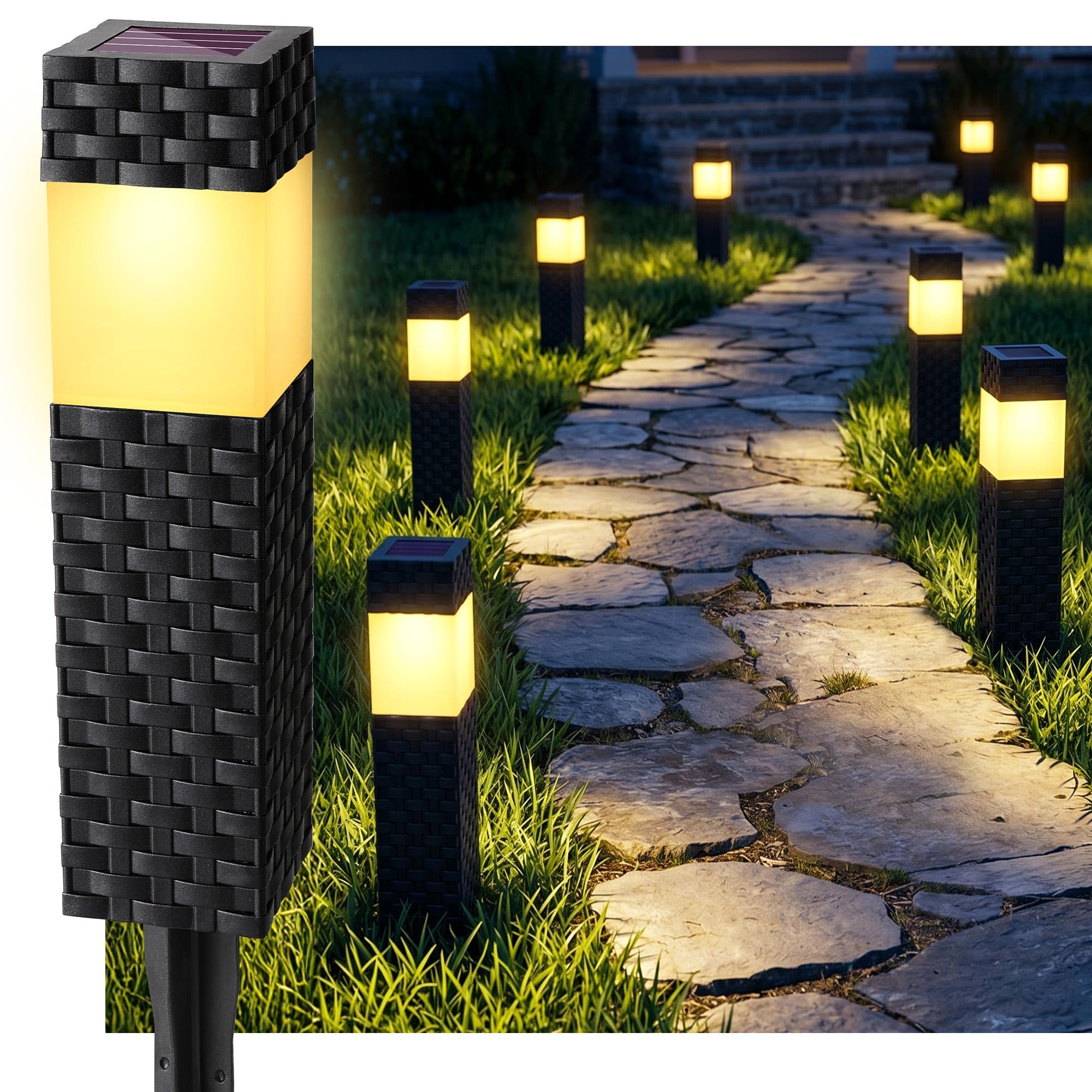 Joomer Luci Solari Esterno, 8 Pezzi Lampada Solare da Esterno Giardino Piazza Moda, LED Luci Solari da Giardino Bianco Caldo Impermeable IP65 per Terra Cortile Prato Vialetto Sentieri