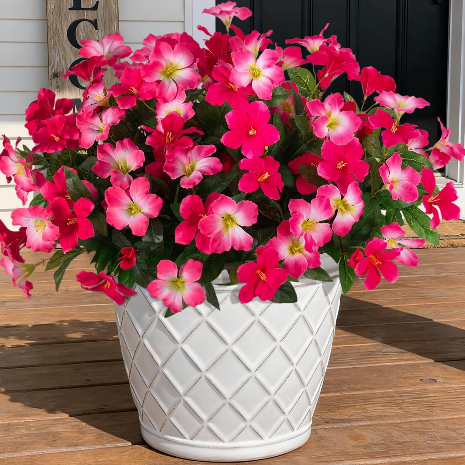 Fake Artificial Flowers for Outdoors 6 PCS Azalea Bouquet Silk Flowers for Outside UV Resistant Faux Flowers Plants for Outdoor Planters Realistic Spring Home Front Door Patio Garden Porch Decor