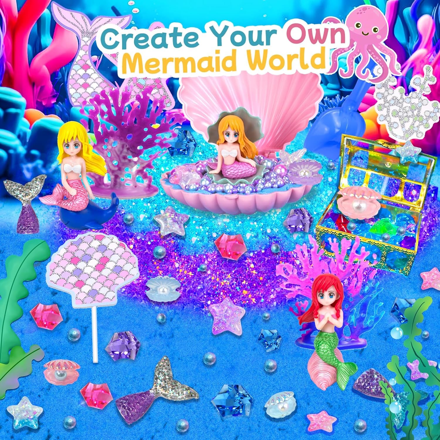 YongnKids Juego de juguetes de arena de sirena, arena mágica, juguete sensorial, juego de arena mágica para niños y niñas, 3, 4, 5, 6, 7, 8 años