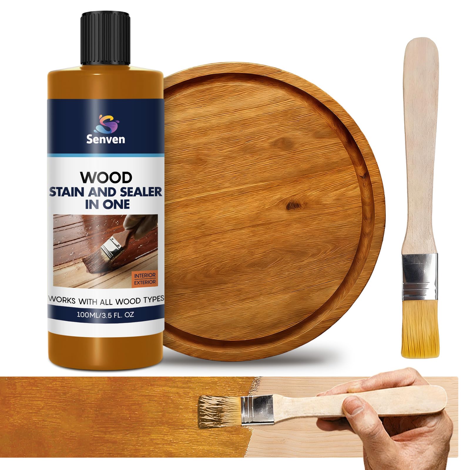 Wood Stain and Sealer in One, Water Based Non-Toxic, Fast Dry, Waterproof Interior &amp; Exterior Wood Stain &amp; Wood Sealant for Furniture, Decks, Fences, Cabinets, Pergolas, Wood Siding, 100ml,Amber/Brown