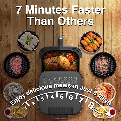 Miniatura 3 de Veken Freidora de aire horno caliente de 6 cuartos con ventana de visualización y pantalla táctil inteligente, cocina sin aceite 13 en 1, apta para