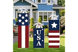 3 Piece 4th of July Patriotic Yard Signs with Star Stakes
