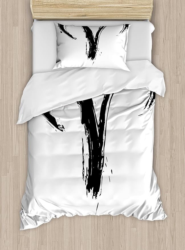 Ambesonne Astrology Duvet Cover Set, Aries Astrology Sign with Grunge Illustration Elements Character Venus, Decorative 2 Piece Bedding Set with 1 Pillow Sham, Twin Size, White Black