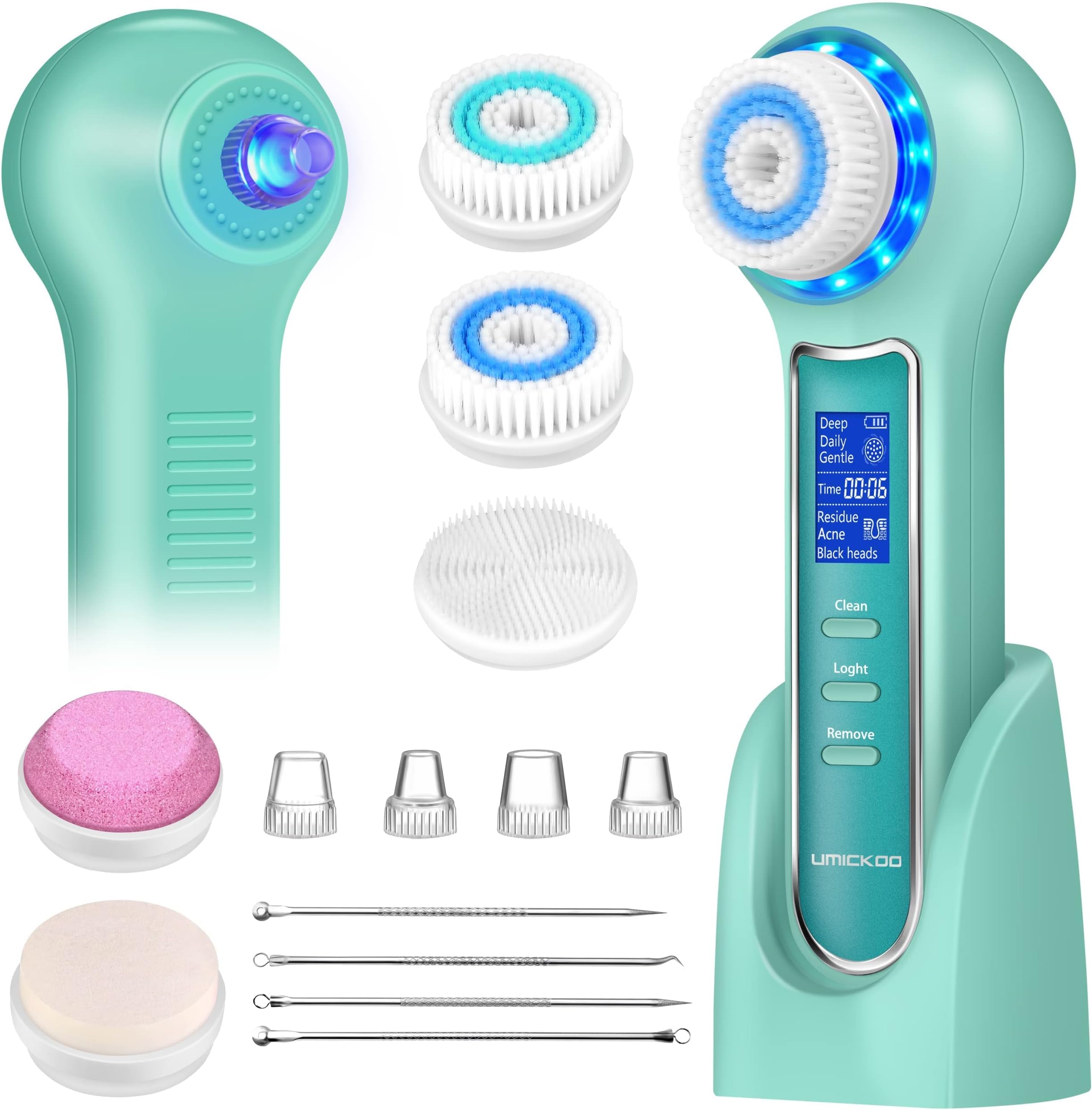 UMICKOO Face Scrubber Exfoliator with LCD Screen,Rechargeable Facial Cleansing Brush IPX7 Waterproof 3 in 1 Blackhead Remover Vacuum for Exfoliating,Massaging and Deep Pore Cleansing