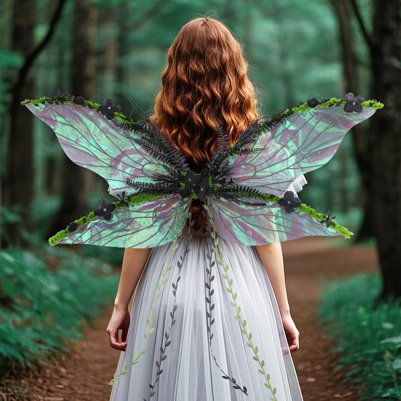 Ali delle fate per adulti da donna, ali di farfalla con fiori e foglie, carnevale foresta
