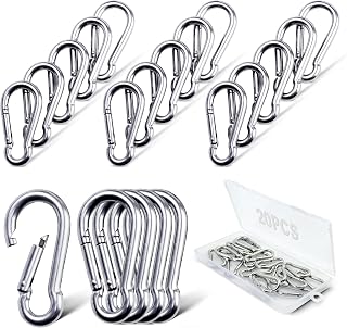 20PCS 304 stainless steel spring clasp 1.57-inch carabiners, M4 stainless steel spring snaps heavy-duty hooks. Suitable for pet tags hiking tents swing brackets as well as ropes, chains and key rings.