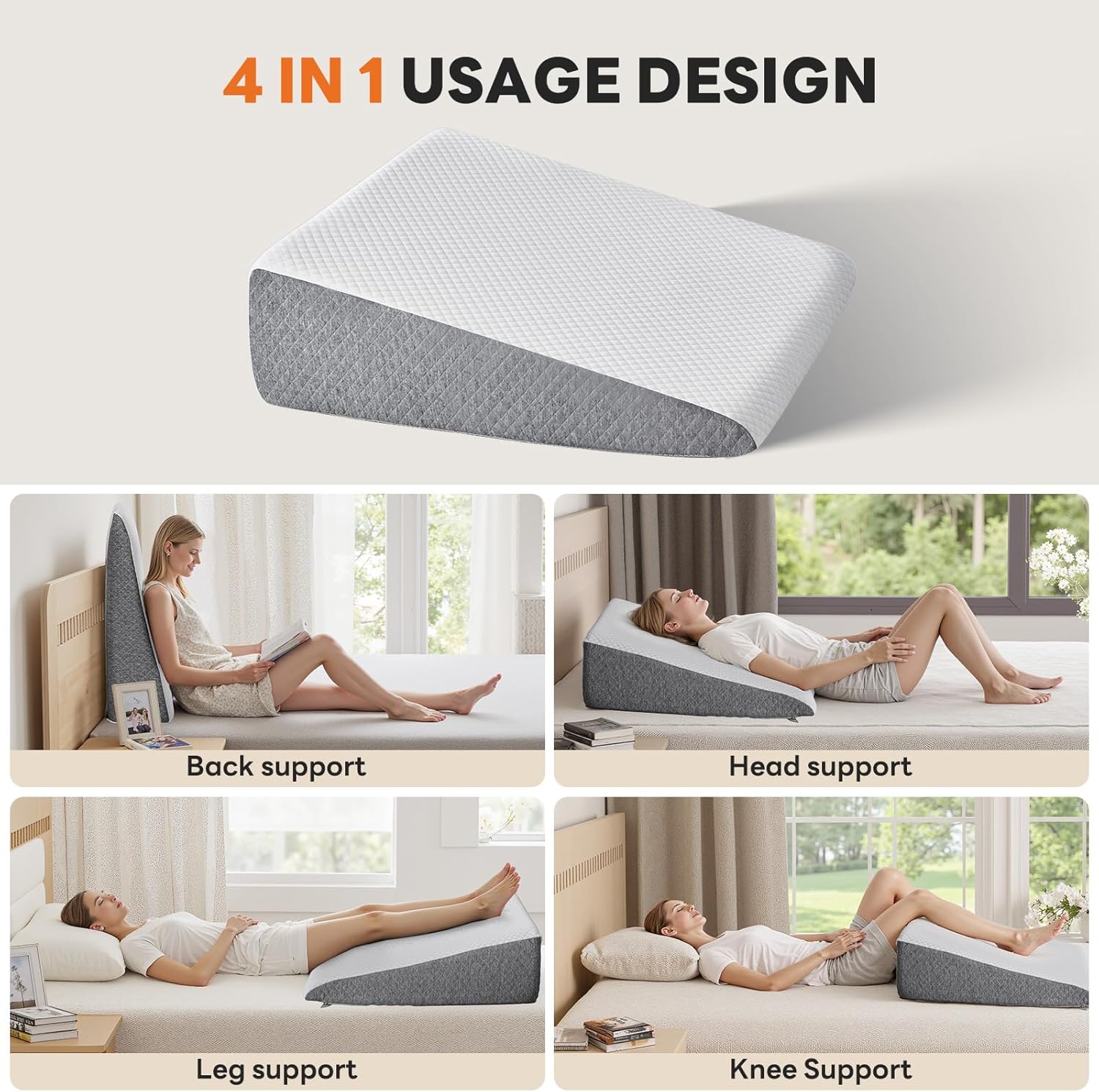 Sweetcrispy Wedge Pillow, Body Pillow for Sleep Apnea, Neck Pain Relief, Post Surgery, Sleeping Comfort, Acid Reflux, Heartburn, Back Pain Relief and Snoring, 7.5Inch White& Grey