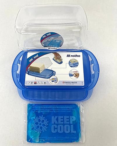 Miniatura 2 de Sana Enterprises Mantequillera (azul) con tapa (transparente) ligero con paquete de enfriamiento para mantener la mantequilla, margarina, untables o