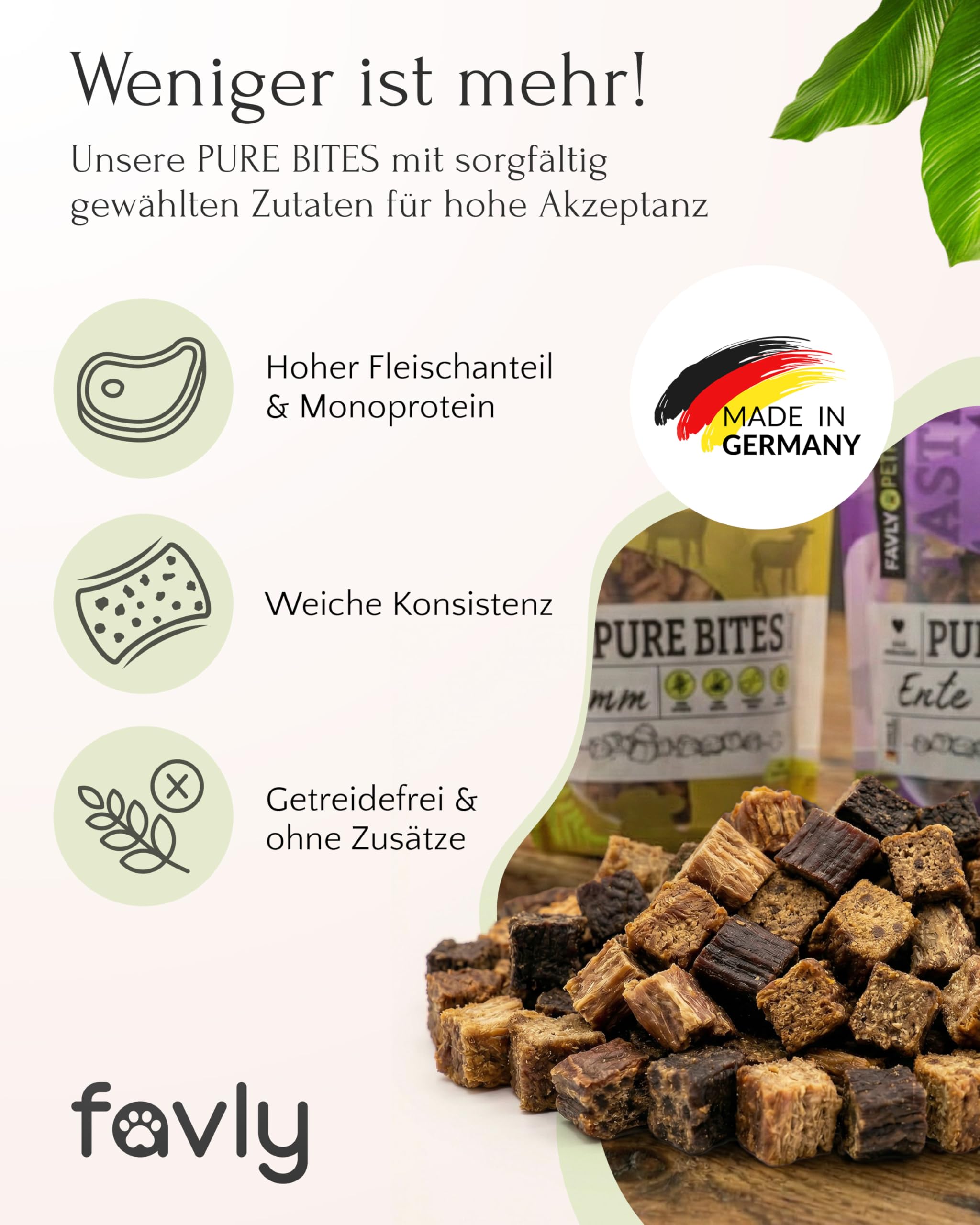FAVLY Pure Bites Lamm 6x120g, softe Hundeleckerli, Monoprotein | 96% Fleischanteil, getreidefrei & zuckerfrei, für Allergiker geeignet, ideal als Trainingsleckerli, hohe Akzeptanz