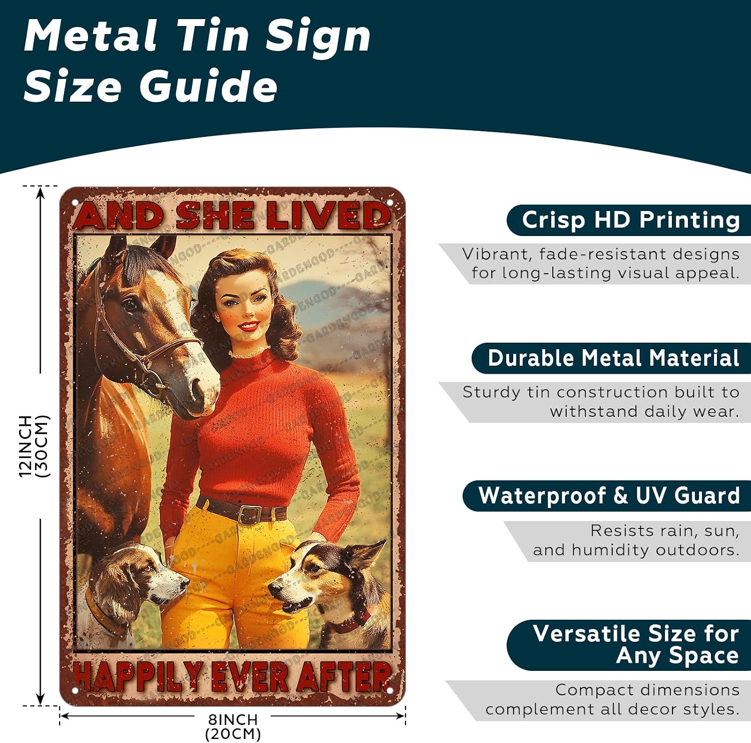 Funny Cowgirl Metal Sign Horse And Dog Lovers Poster And She Lived Happily Ever After Cowgirl Metal Poster Home Farmhouse Aluminium Sign Art Wall Decor 12x8 Inch