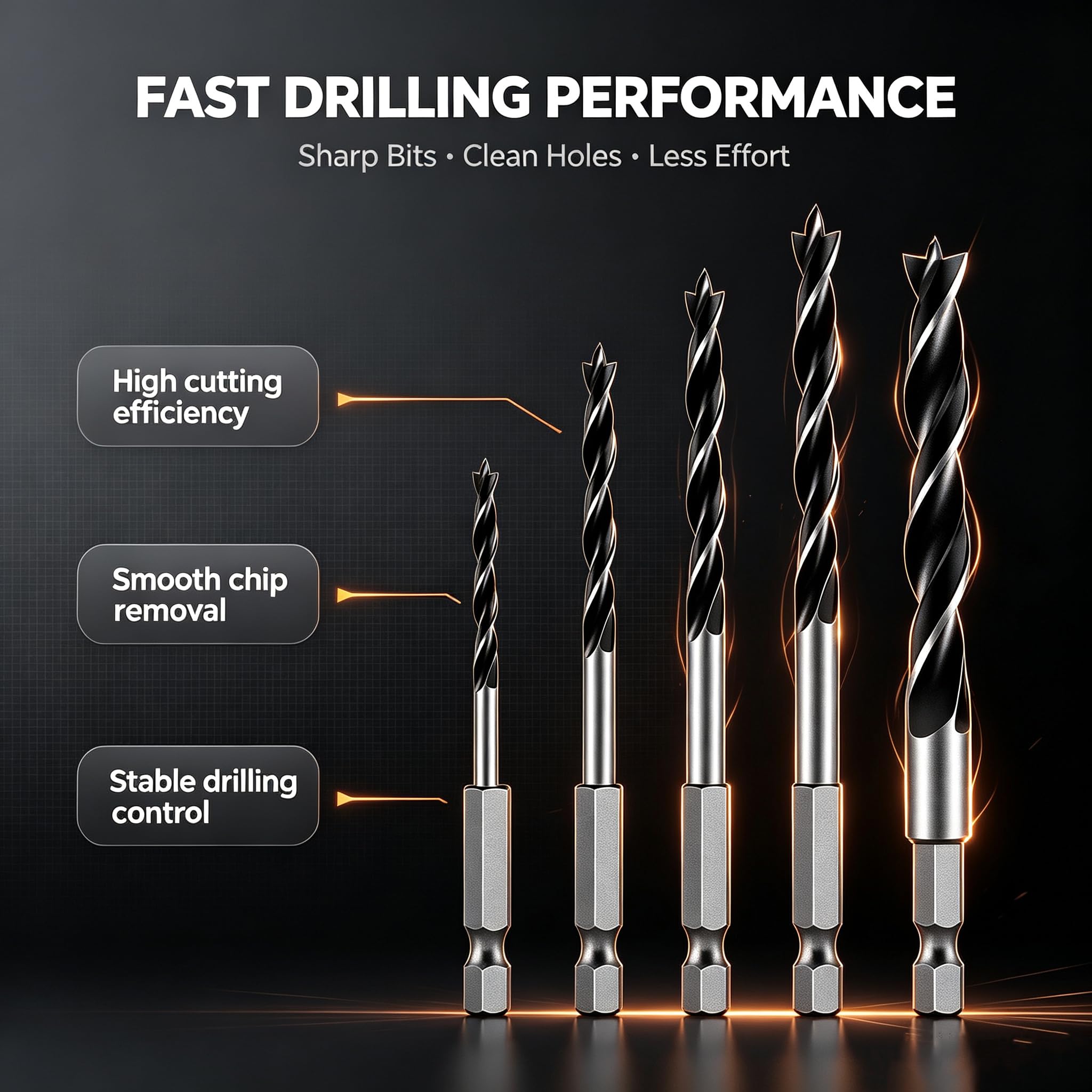 Brad Point Drill Bits - 5 Piece Set for Wood -5