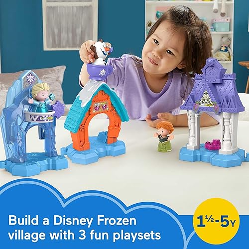 Miniatura 2 de Fisher-Price Disney Frozen Snowflake Village Set de Fisher-Price Little People, 3 juegos conectados con personajes de Anna, Elsa y Olaf para niños