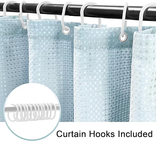 Miniatura 4 de BBiggood Cortina de ducha azul niebla, cortina de ducha de tejido gofre para juego de baño con ganchos, decoración impermeable de lujo estilo spa de