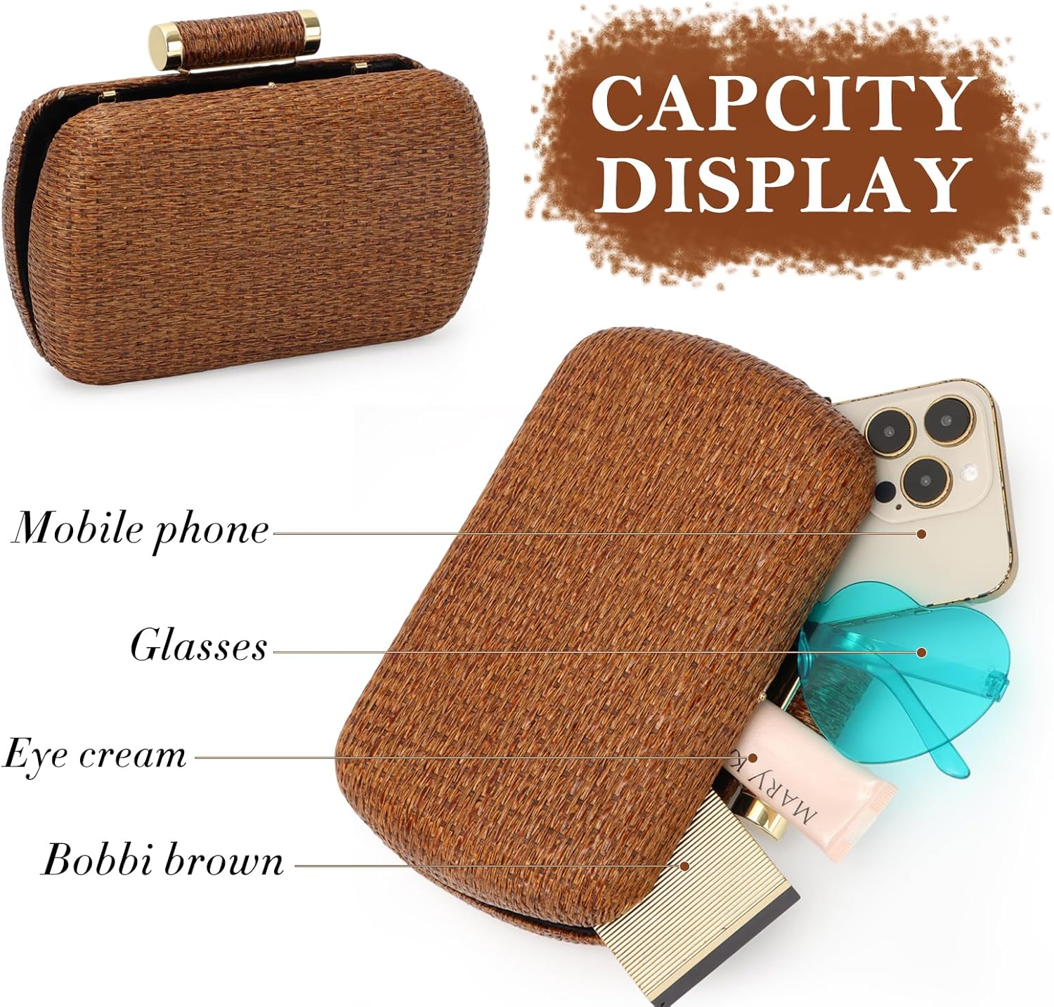 GOKTOW Small Straw Purse Clutch for Women,Woven Handbag Raffia Bag for Summer,Wicker Evening Bag for Party Wedding
