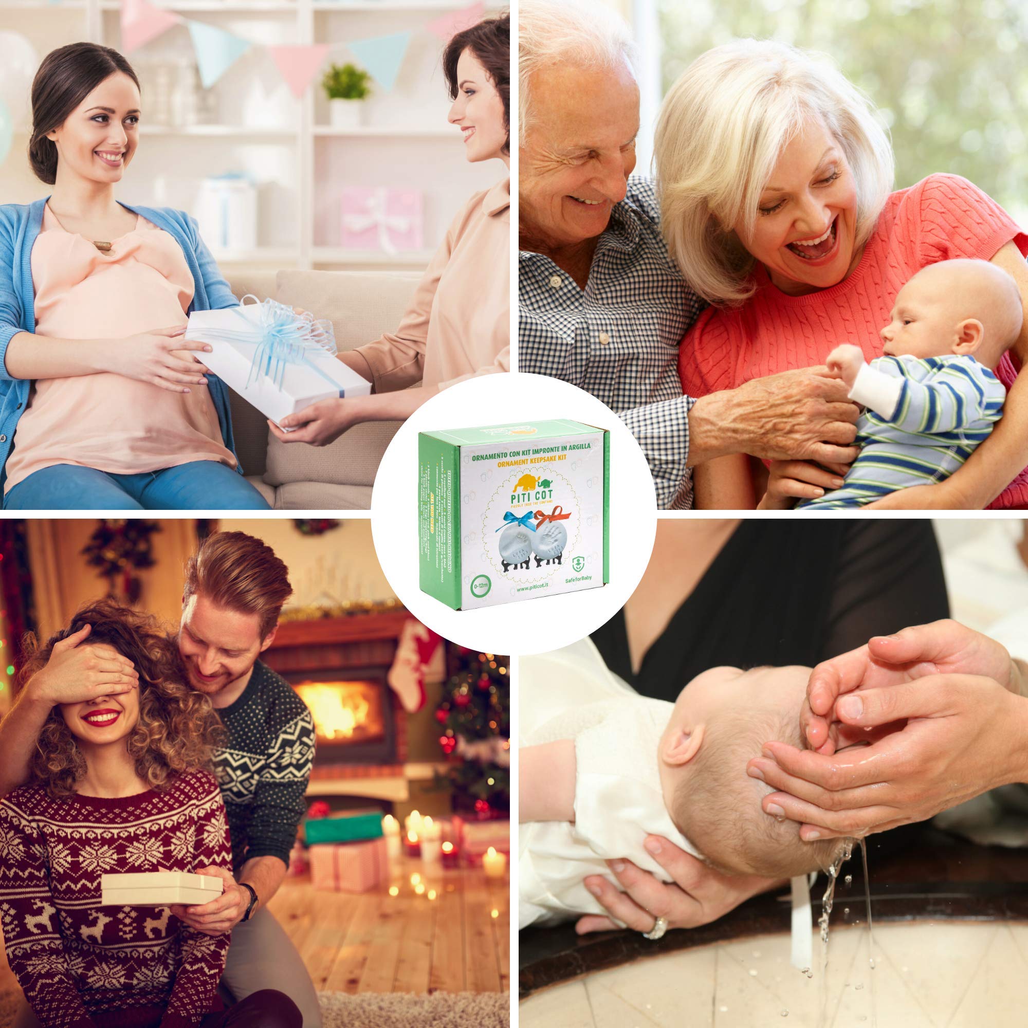 PITI COT Kit Impronta Mani e Piedi Neonati | Idee Regalo per la Nascita, per le Future Mamme, Battesimo Neonato Maschio | Calco Manina e Piedino in Argilla| | Idee Regali Natale Originali [2 Kit]