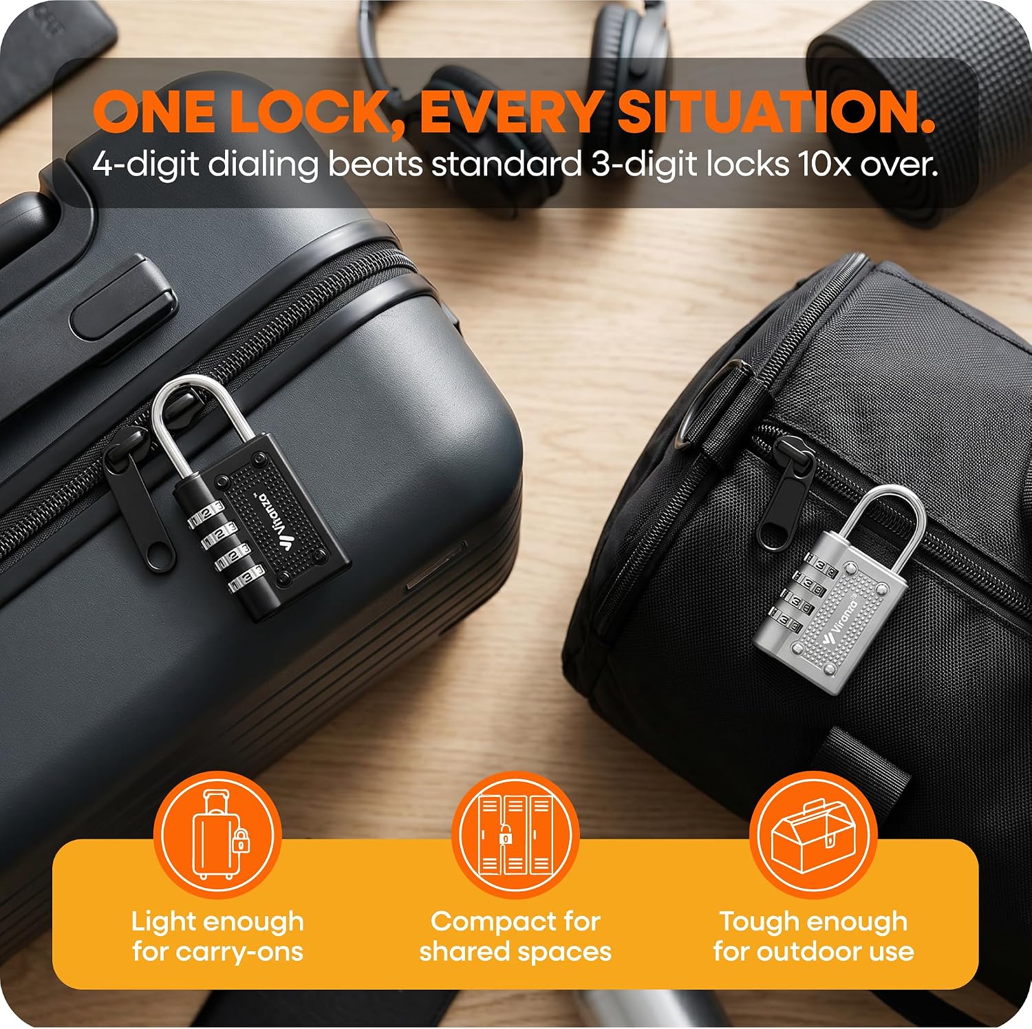 4 Digit Combination Lock 2 Pack, Resettable Padlock with Heavy Duty Zinc Alloy Body, Hardened Steel Shackle, 40mm Keyless Lock for Gym, School Locker, Luggage, Backpack & Fence Gate