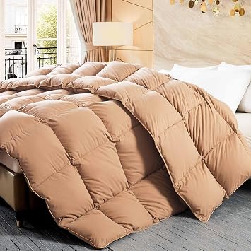 WhatsBedding Feather Down Fiber Comforter Full Size, 100% Cotton Duvet Insert for All Season, Hotel Collection, 8 Corner Loops, 82x86In, Gold Piping