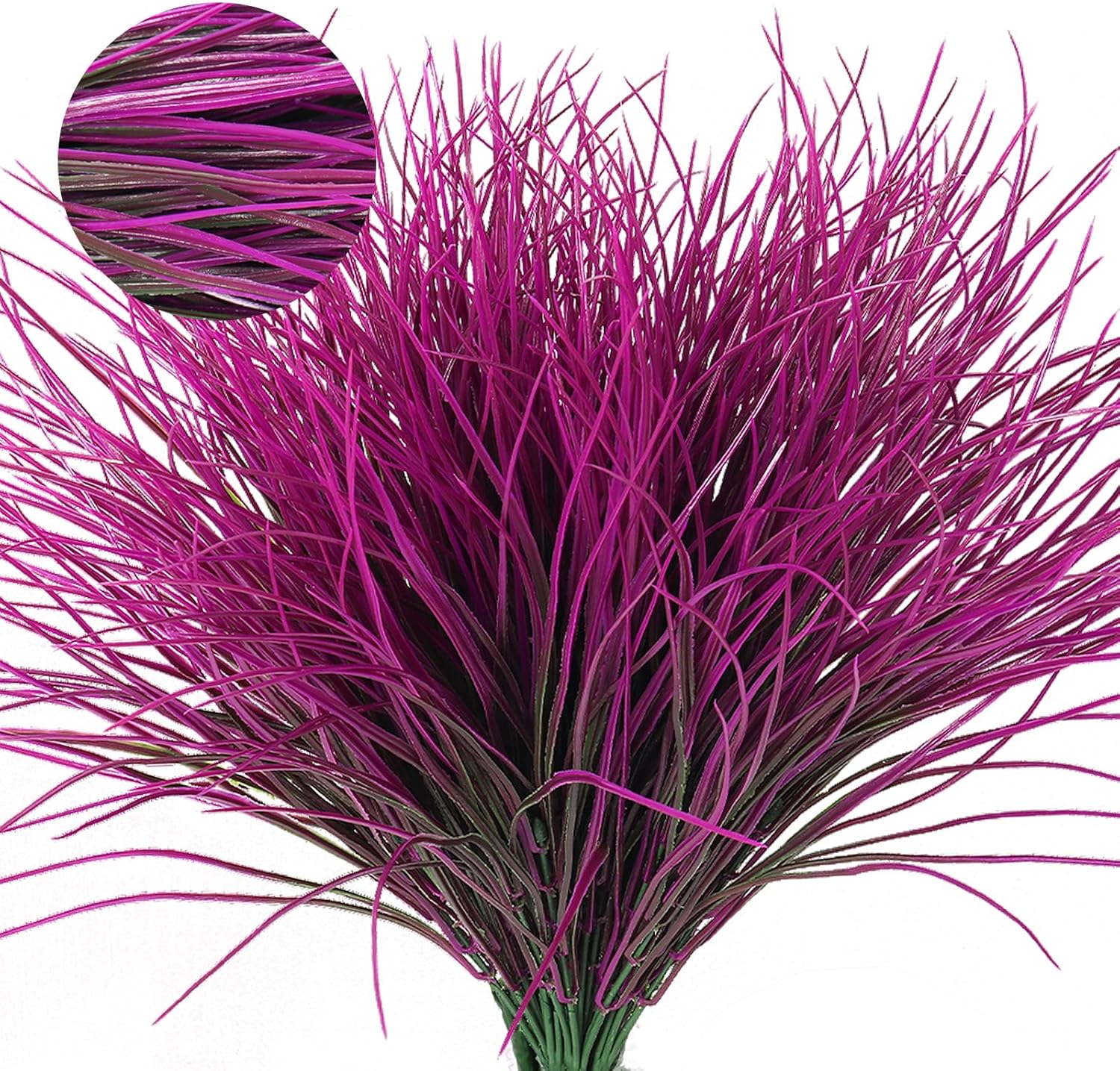 RECUTMS 12 Bundles Artificial Grass Fake Plants Outdoor Fake Grass UV Resistant Greenery Plastic Plants for Home Window Garden Office Patio Hanging Planter Pathway Front Porch Décorr(Fuchsia)