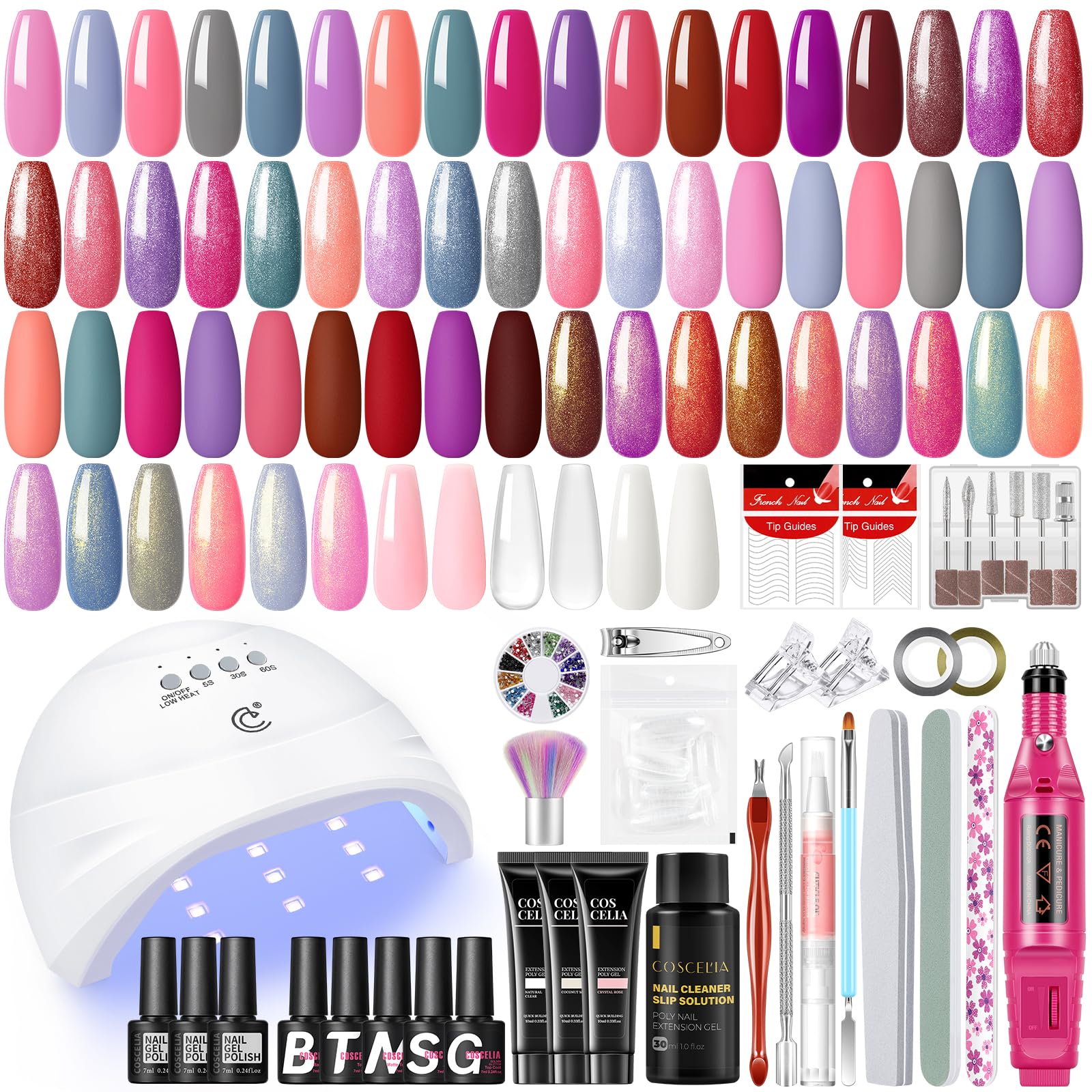 COSCELIA Kit de Uñas Semipermanentes Completo con U-V/LED Lámpara 15 Colores Esmaltes Semipermanentes para Uñas, Kit Uñas con Lima Electrica Uñas Profesional Accesorios para Manicura