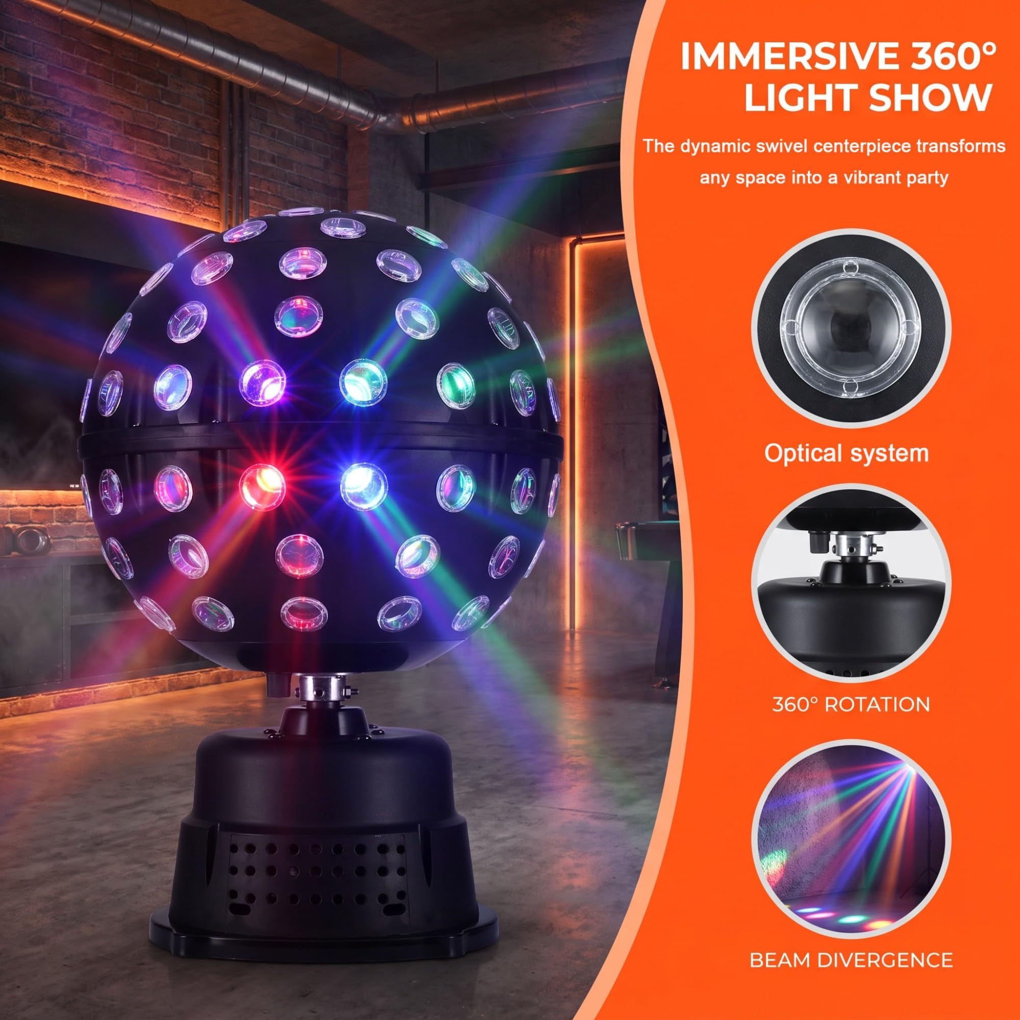 Boule Disco Rotative Led 50W, Néon Rotatif À 360°