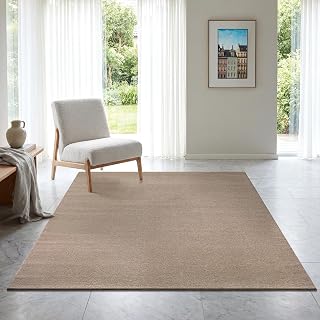 SANAT Kurzflor Teppich Wohnzimmer - Uni Modern Teppiche fürs Schlafzimmer, Arbeitszimmer, Büro, Flur, Kinderzimmer und Küche - Beige, 120 x 170 cm