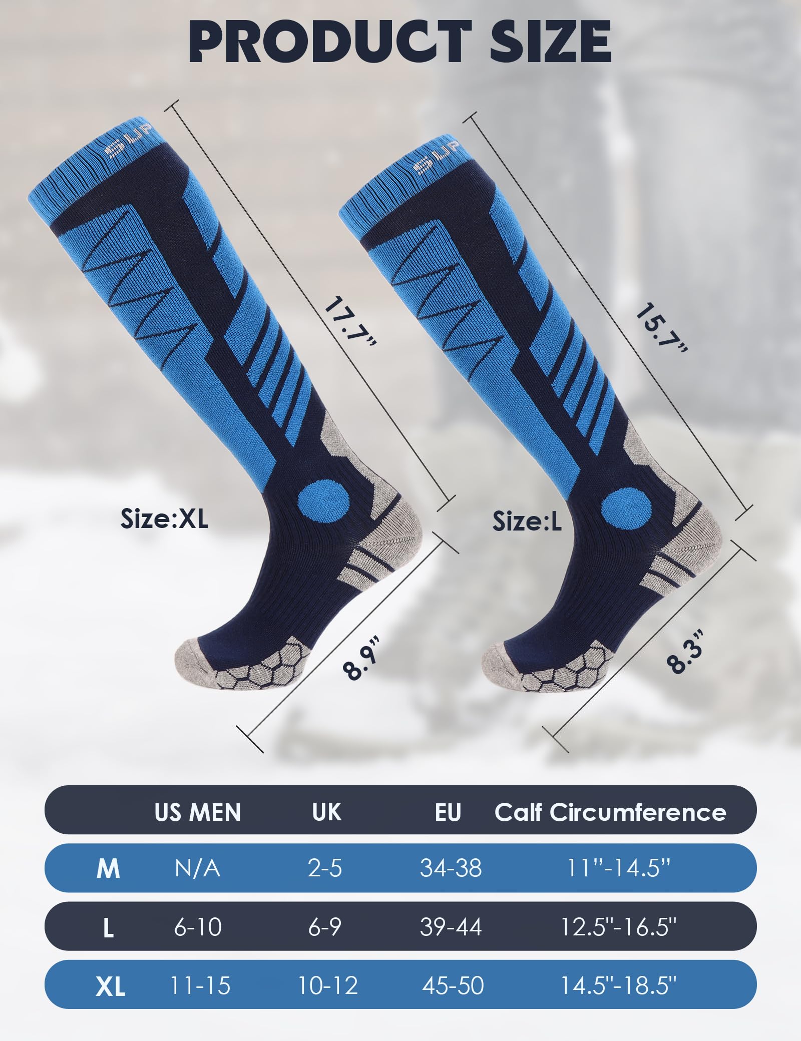 Supertrip 3 pares de calcetines de esquí de lana merino para mujeres y hombres, calcetines térmicos de invierno cálidos hasta la rodilla para esquí, snowboard