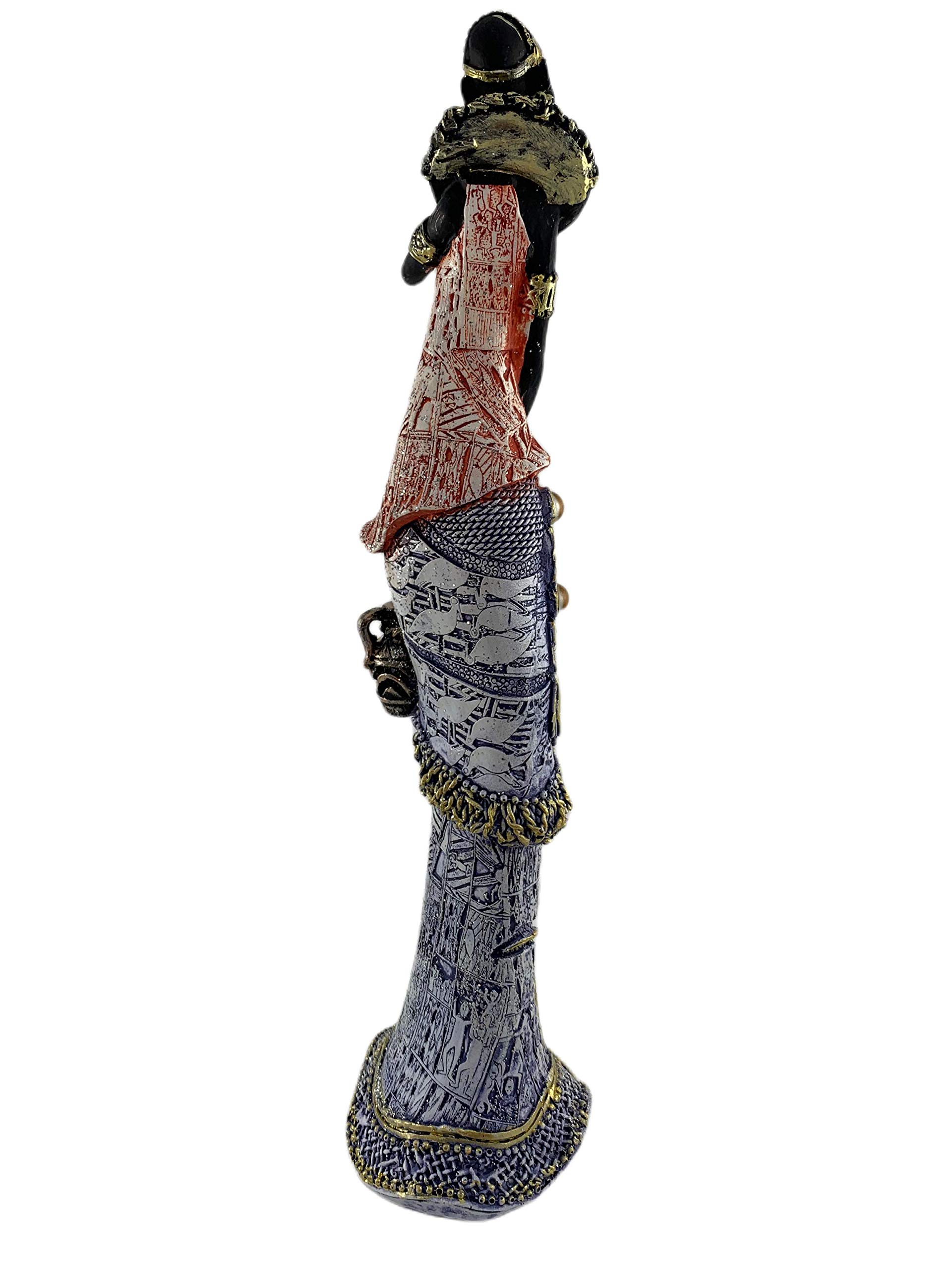 Escultura, Figura Decorativa de Mujer Africana con Detalle Brillante - Multicolor - 28x7 cm